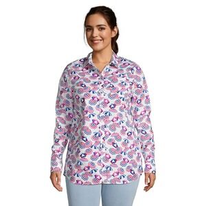 Lands End Beach Umbrella Roll Tab Poplin Boyfriend Tunic Button Down Shirt Sz XL